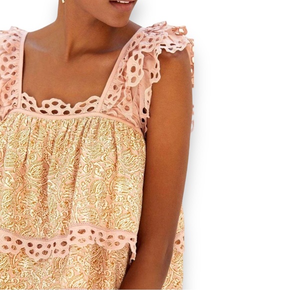 ANTHROPOLOGIE Let Me Be Layered Ruffle Peach Eyelet Swing Top Feminine Blouse - Picture 3 of 16